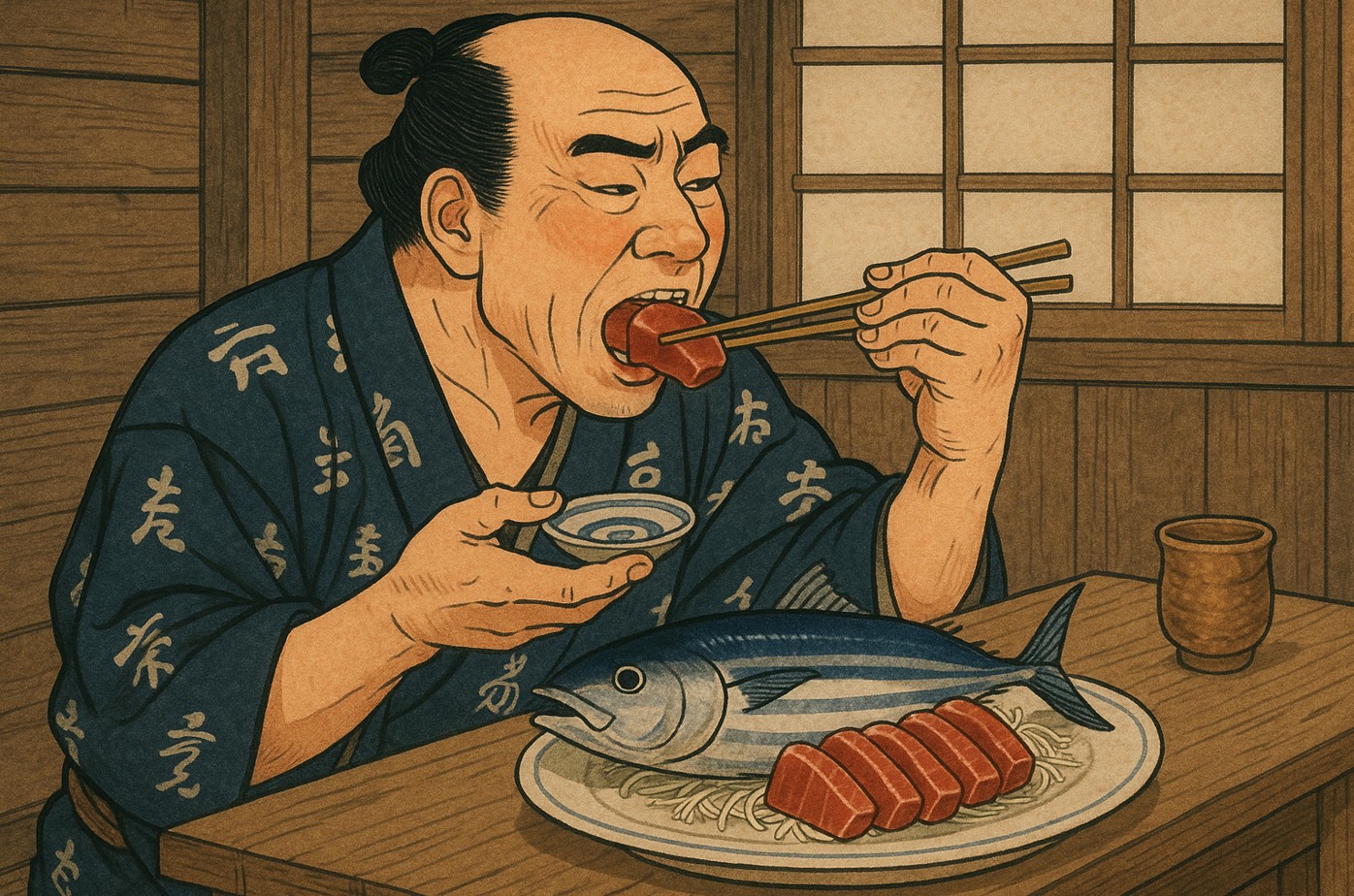 江戸時代が初鰹を食べているAIイラスト